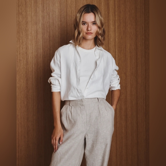 Quince Natural Linen Wide Leg Trouser Size M - Picture 2 of 9